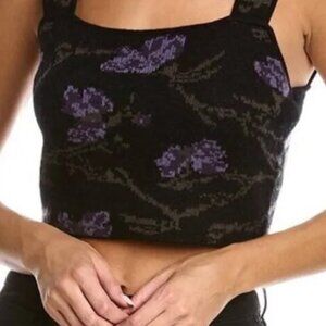 Vince Wool Cashmere Orchid Knit Cropped Cami Top Size S Black Purple NWOT
